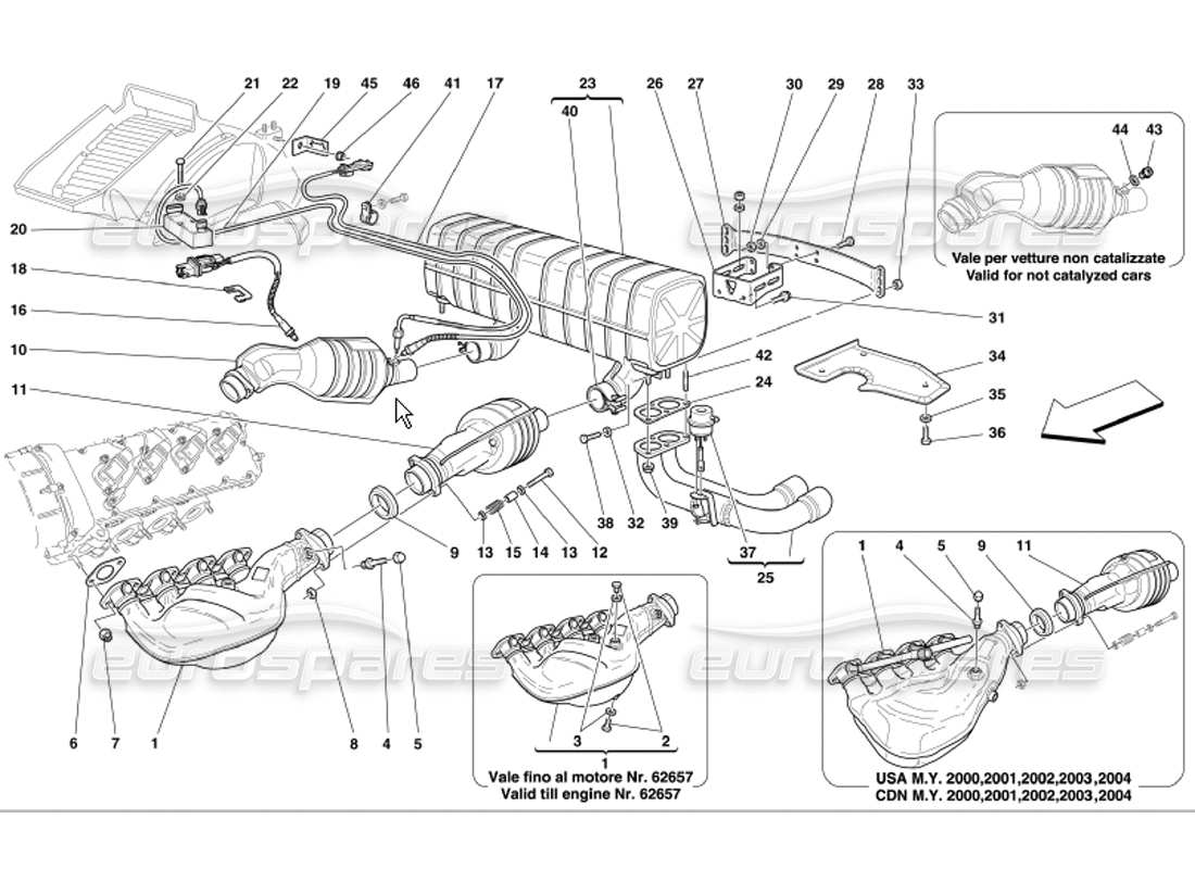 Ferrari 360 Modena Abgassystem Teilediagramm