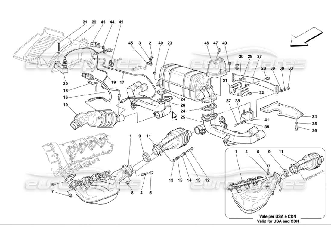 Ferrari 360 Modena Rennauspuffanlage Teilediagramm