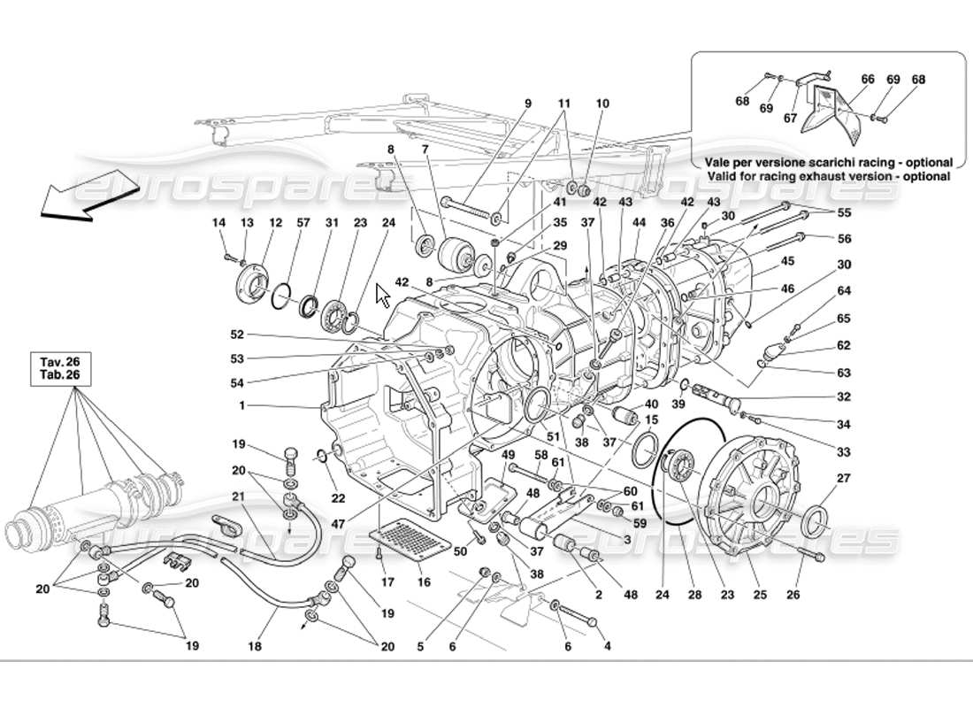 Ferrari 360 Modena Getriebeabdeckungen Teilediagramm