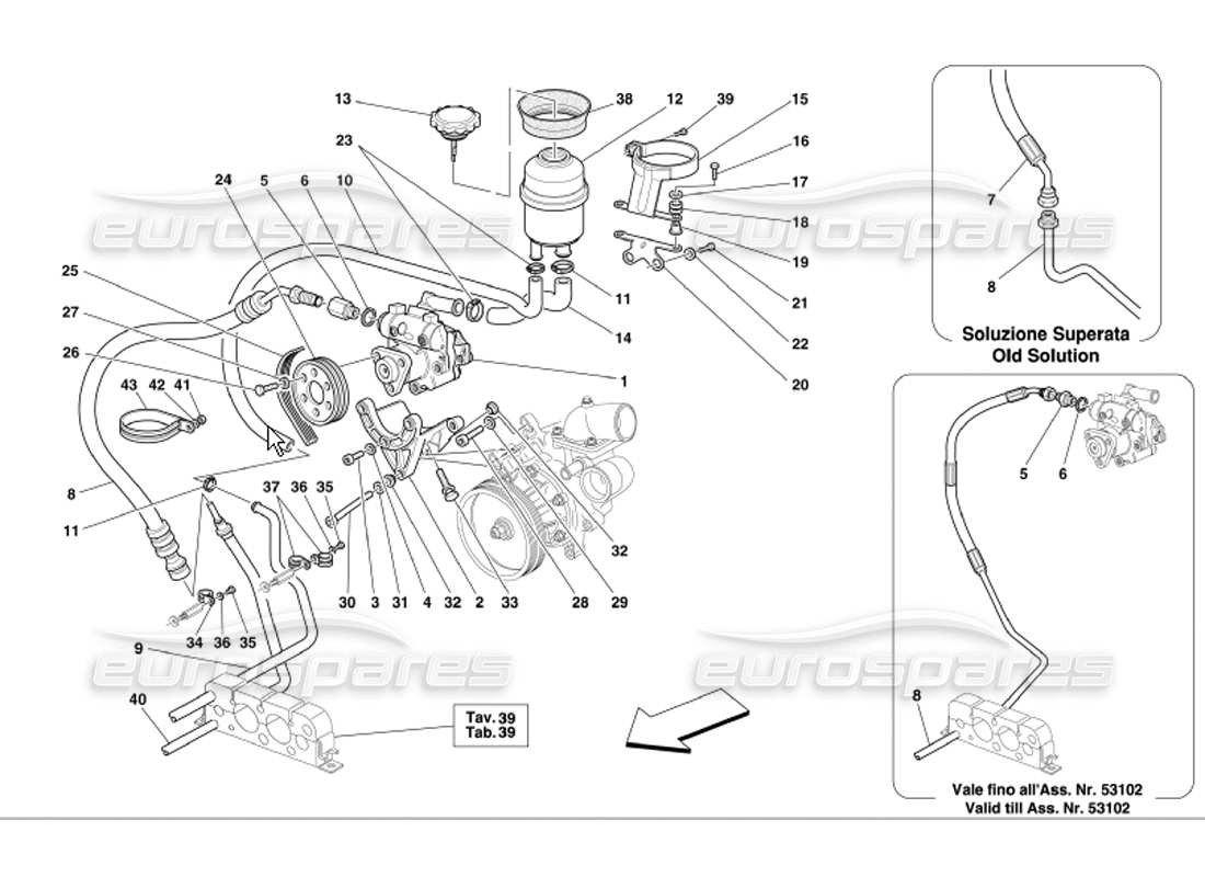 Ferrari 360 Modena Hydraulische Lenkpumpe und Tank Teilediagramm