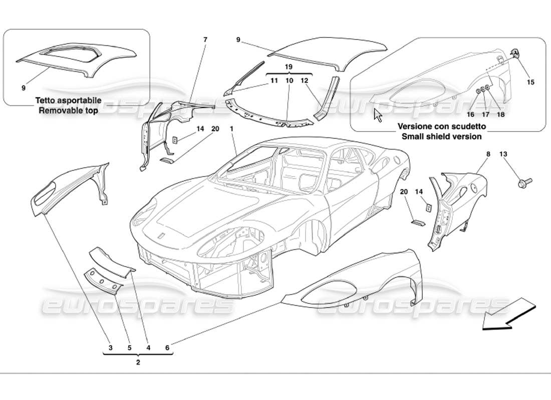 Ferrari 360 Modena Karosserie-Außenverkleidungen Teilediagramm