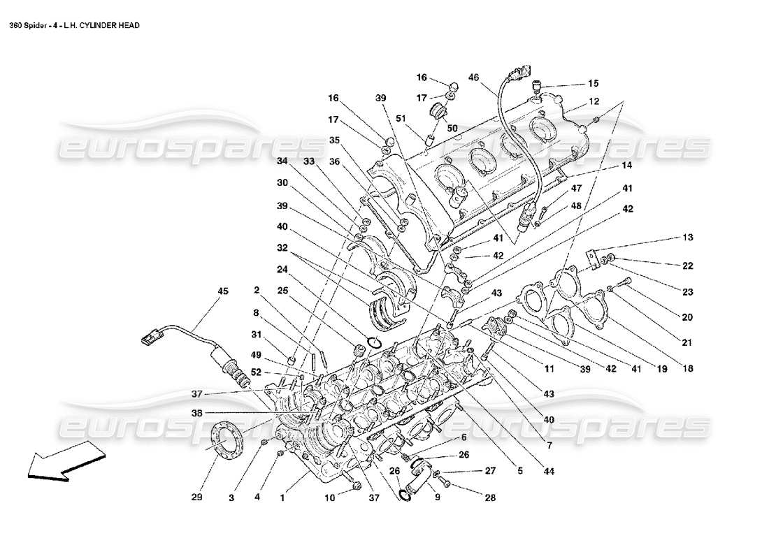 Ferrari 360 Spider Teilediagramm des linken Zylinderkopfes