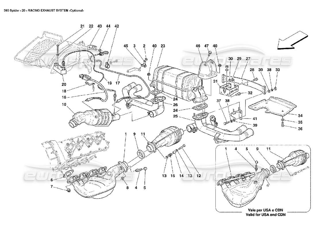 Ferrari 360 Spider Rennauspuffanlage Teilediagramm