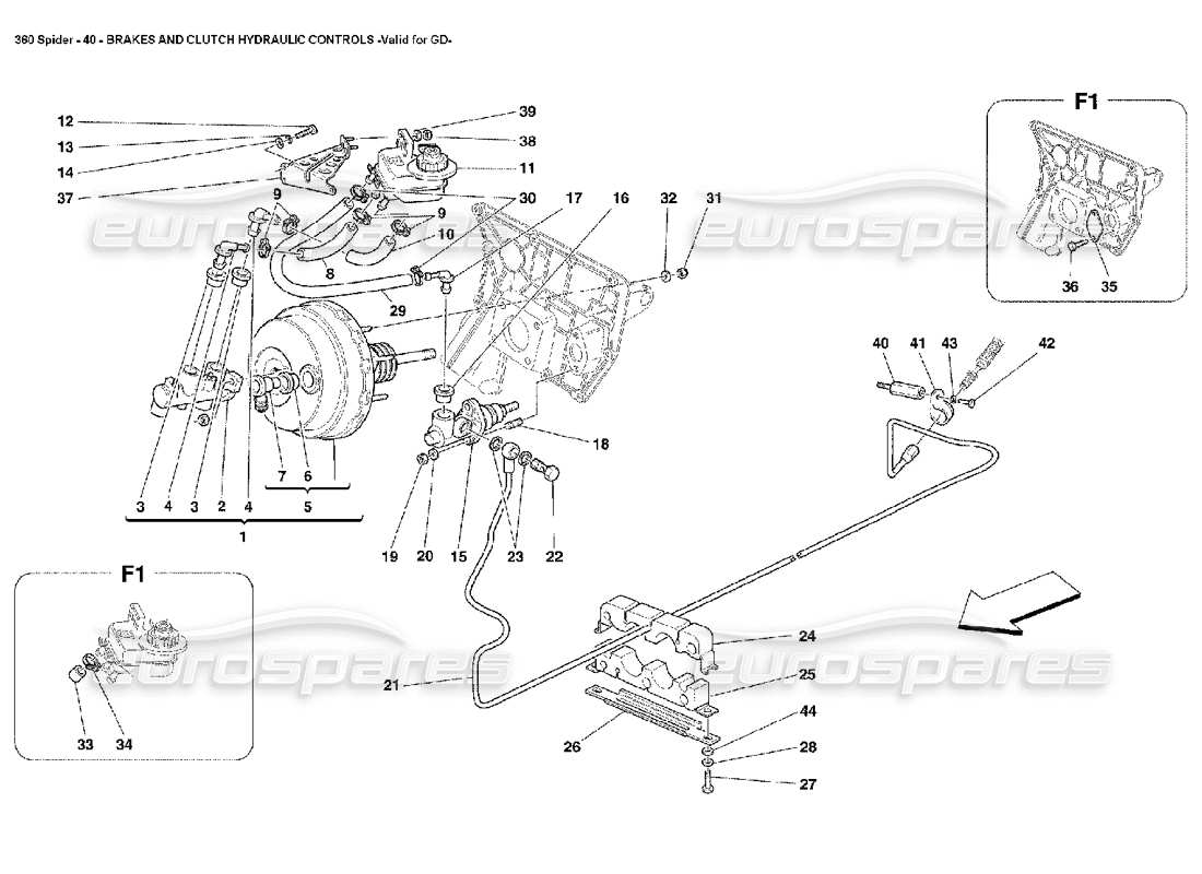 Ferrari 360 Spider Bremsen und hydraulische Kupplungssteuerung Teilediagramm
