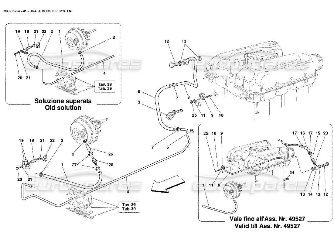 Ferrari 360 Spider Bremskraftverstärkersystem Teilediagramm