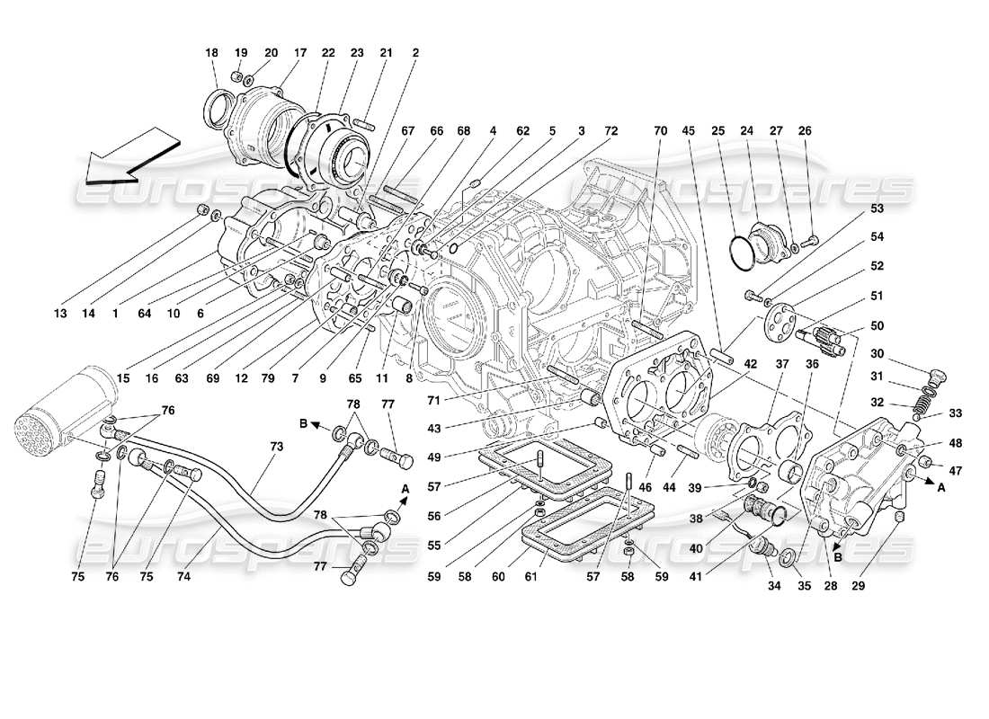 Ferrari 355 (2.7 Motronic) Getriebeabdeckungen und Schmierung Teilediagramm