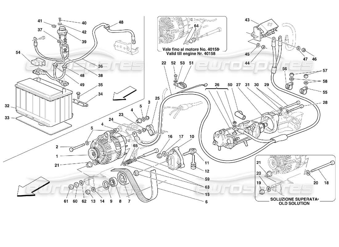 Ferrari 355 (2.7 Motronic) Stromgenerator – Anlasser – Batterie Teilediagramm