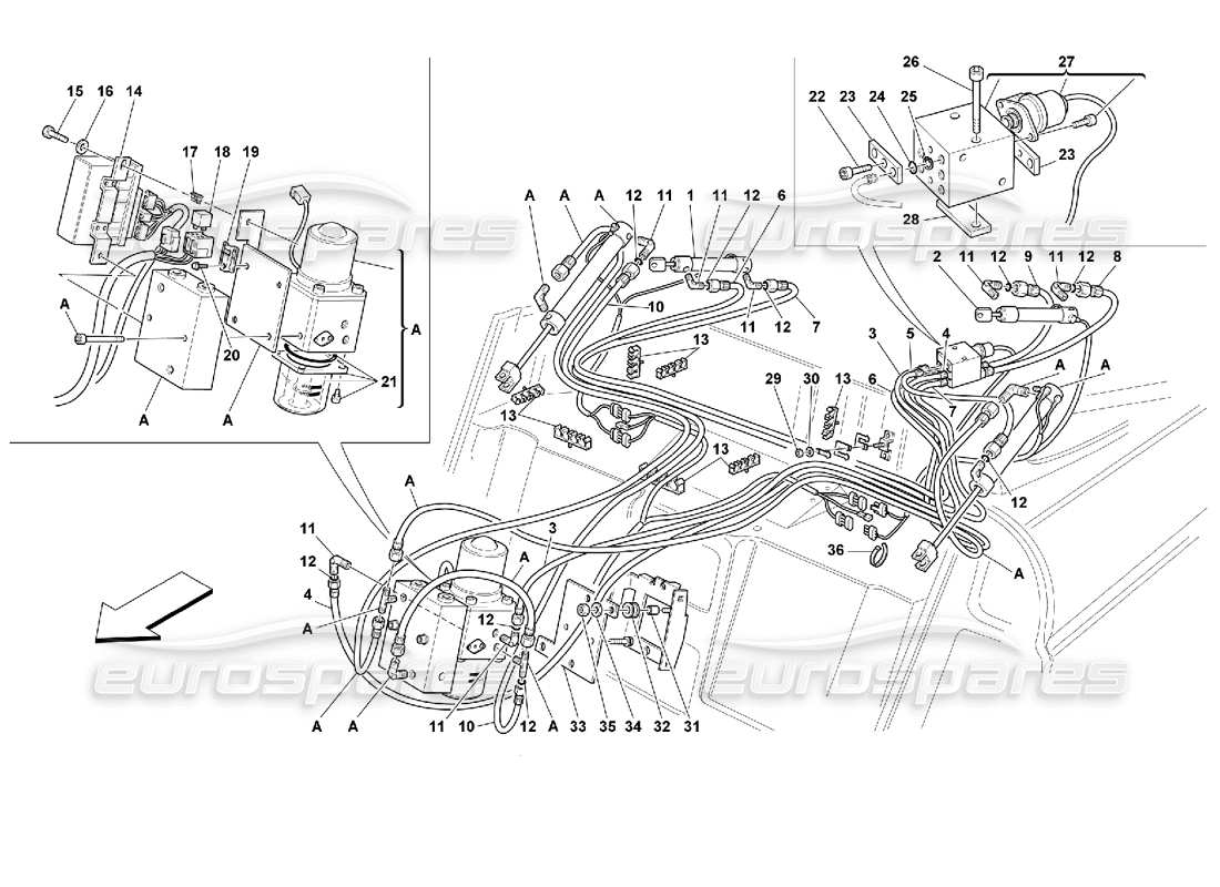 Ferrari 355 (2.7 Motronic) obere hydraulische Steuerung Teilediagramm