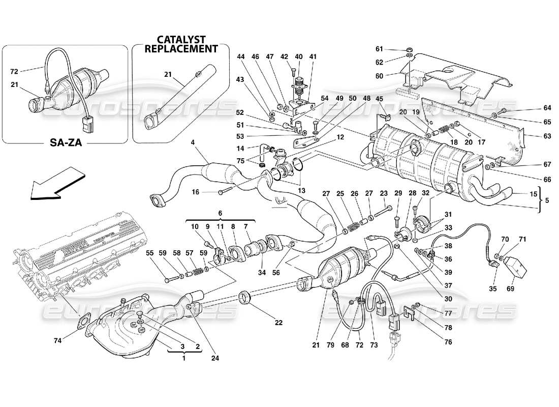 Ferrari 355 (5.2 Motronic) Abgassystem Teilediagramm