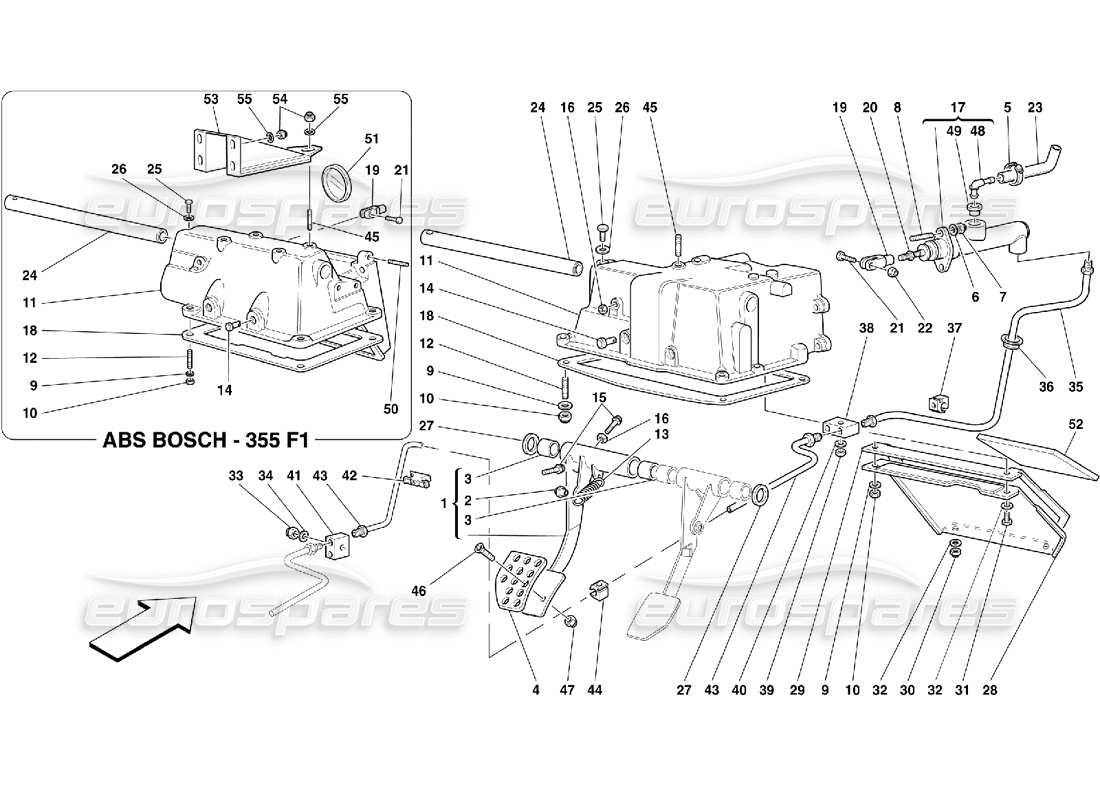 Ferrari 355 (5.2 Motronic) Kupplungsausrücksteuerung und Pedalunterstützung Teildiagramm