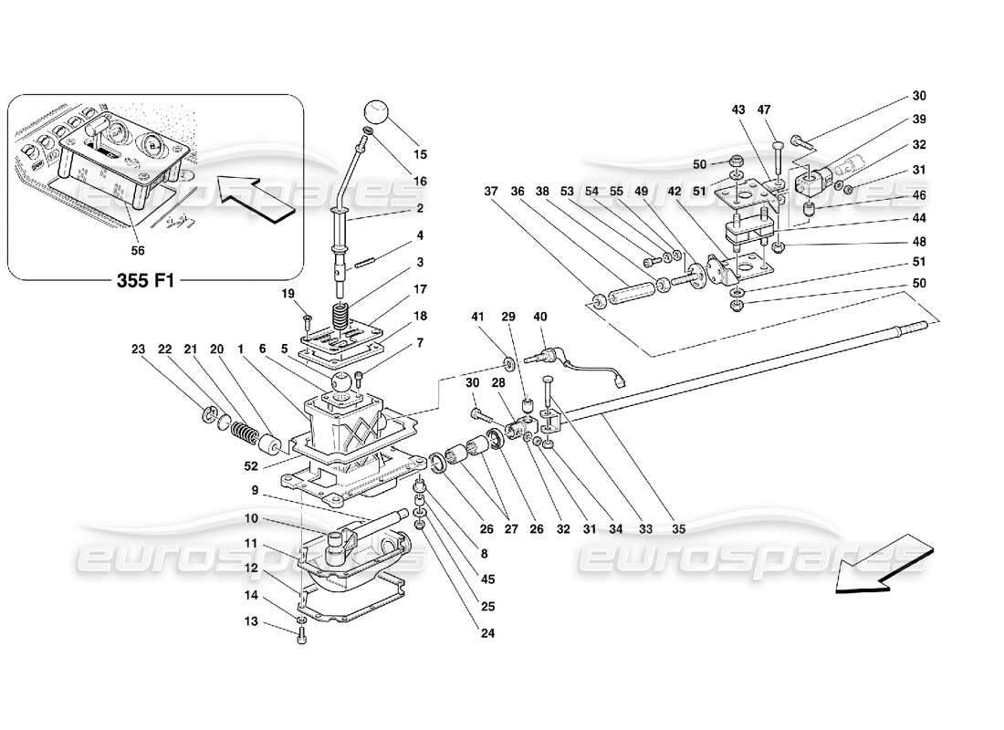 Ferrari 355 (5.2 Motronic) Äußere Getriebesteuerung Teilediagramm