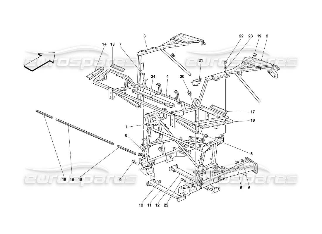 Ferrari 355 (5.2 Motronic) Rahmen - Hinterteilelemente Teildiagramm