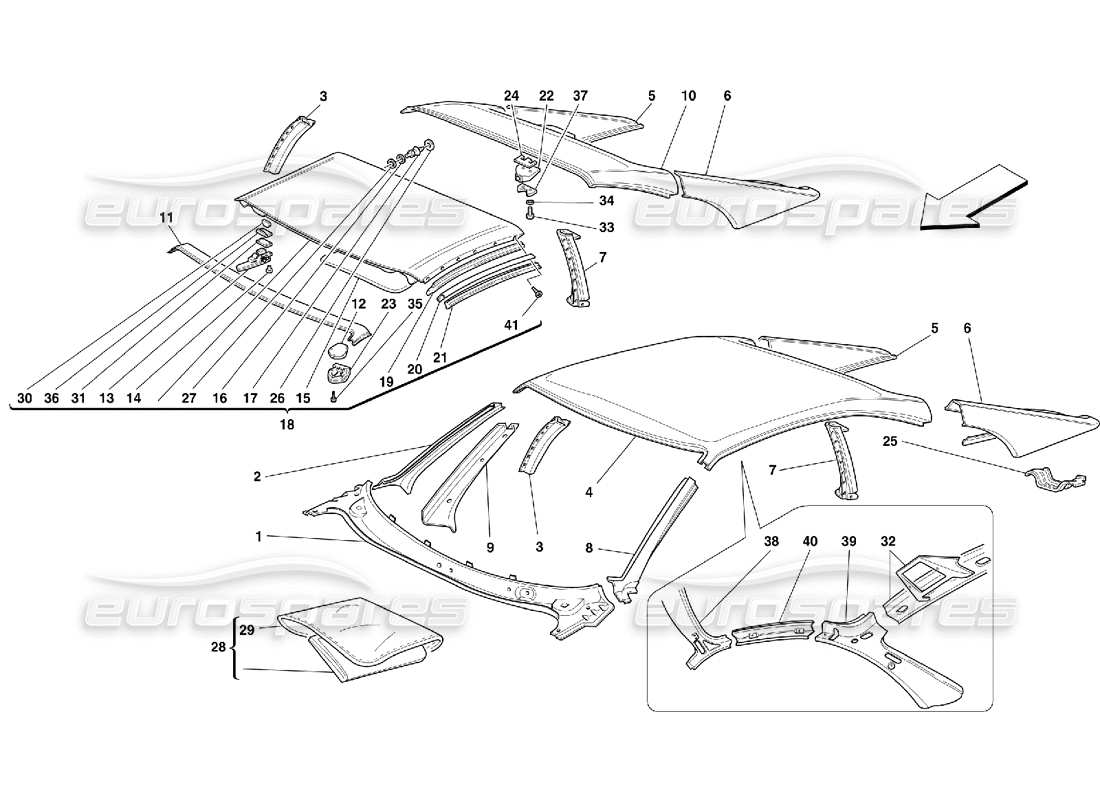 Ferrari 355 (5.2 Motronic) Dach – Außenverkleidungen Teilediagramm