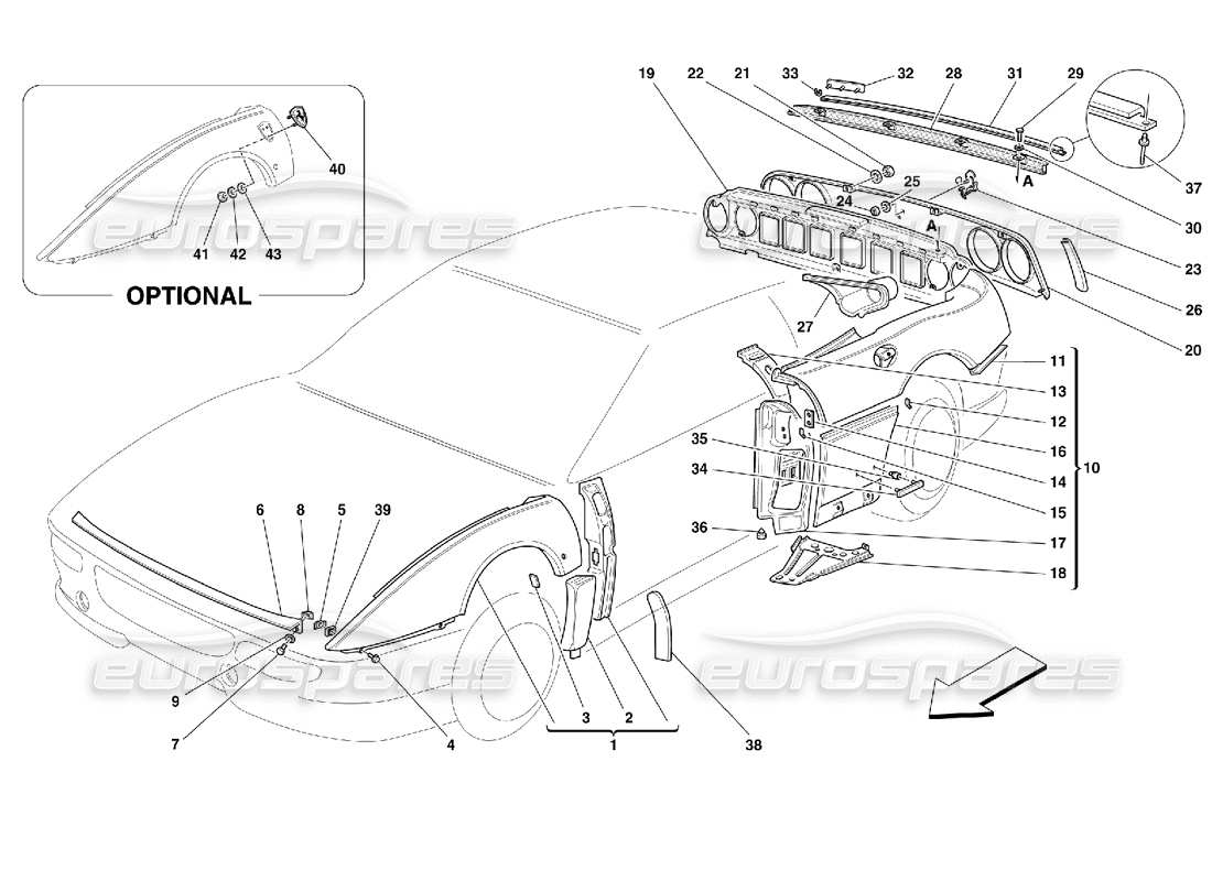 Ferrari 355 (5.2 Motronic) Karosserie – Außenverkleidungen Teilediagramm