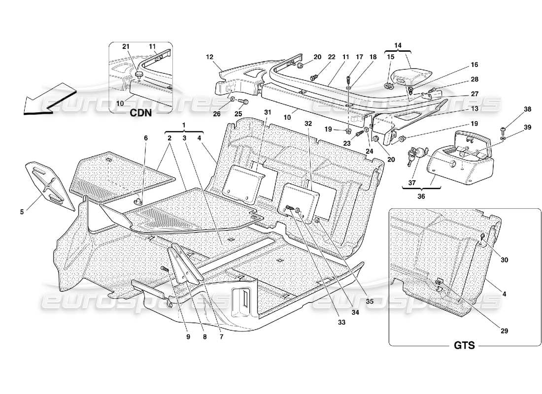 Ferrari 355 (5.2 Motronic) Teppiche im Fahrgastraum Teilediagramm