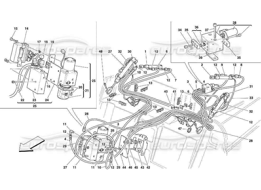 Ferrari 355 (5.2 Motronic) obere hydraulische Steuerung Teilediagramm