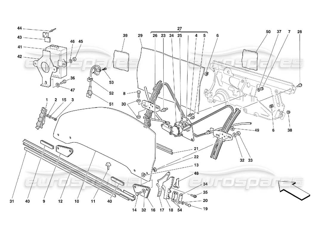 Ferrari 355 (5.2 Motronic) Türen - Glashebevorrichtung Teildiagramm