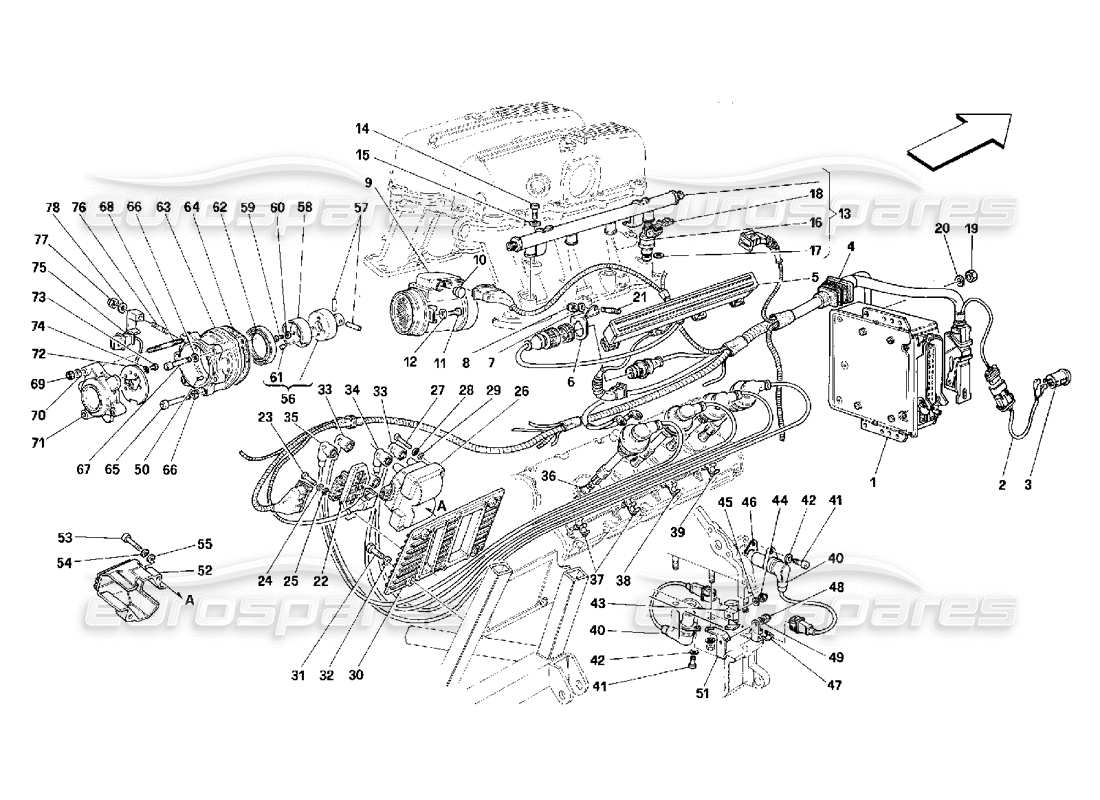 Ferrari 348 (2.7 Motronic) Lufteinspritzung - Zündung Teilediagramm