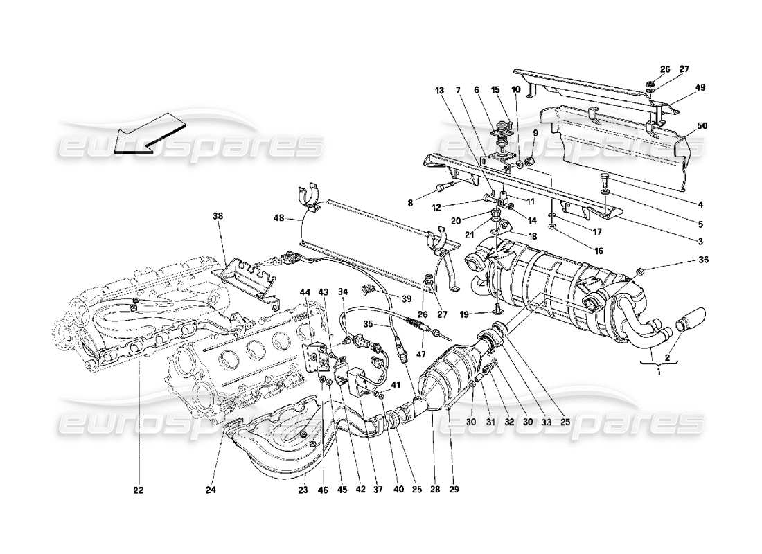 Ferrari 348 (2.7 Motronic) Abgassystem Teilediagramm