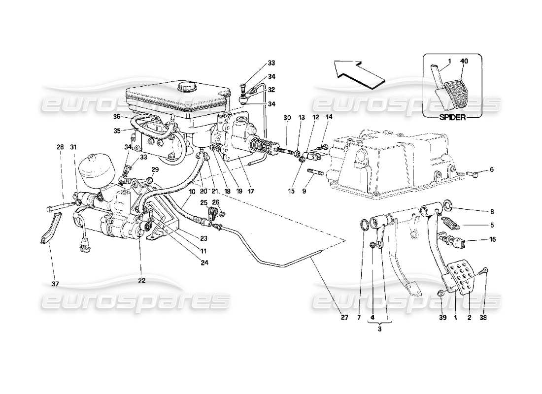 Ferrari 348 (2.7 Motronic) hydraulische Bremse Teilediagramm