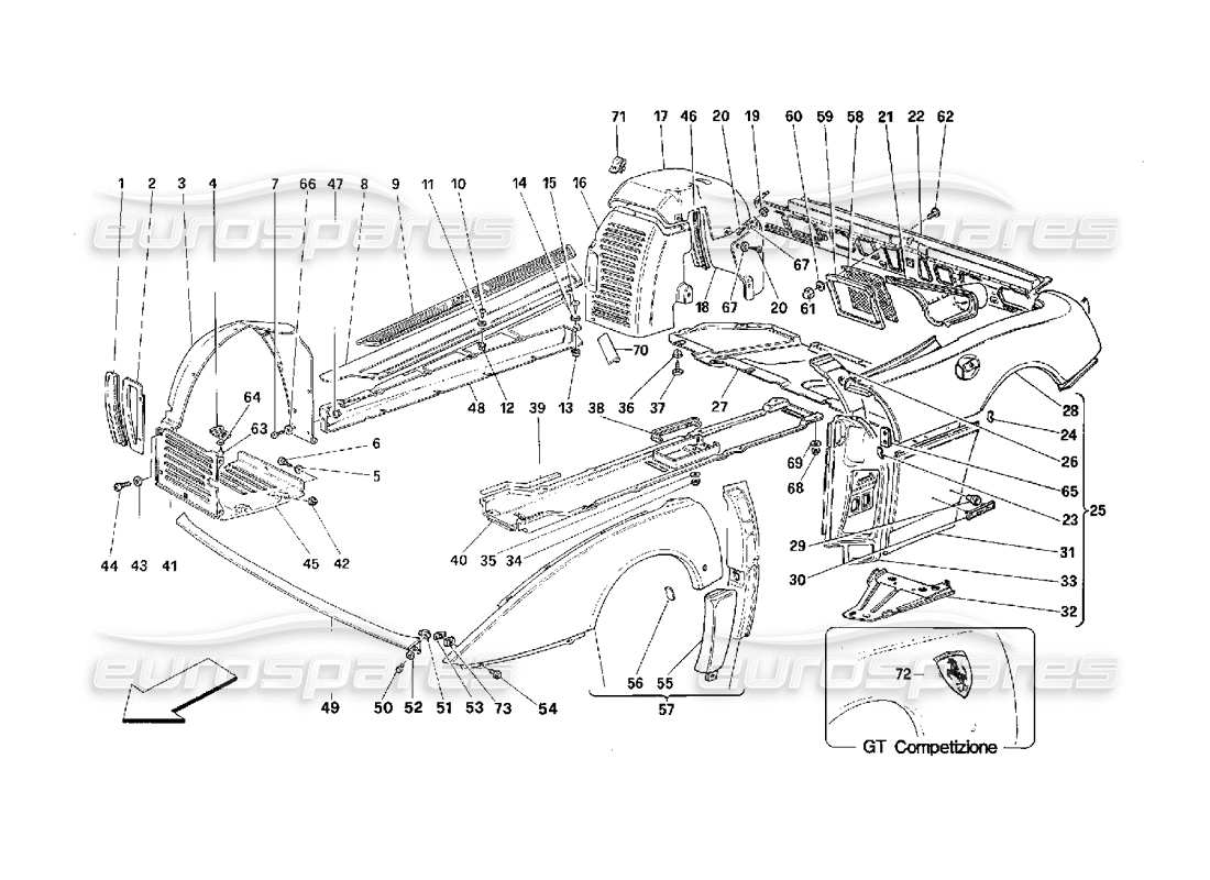 Ferrari 348 (2.7 Motronic) Karosserie – Außenverkleidungen Teilediagramm