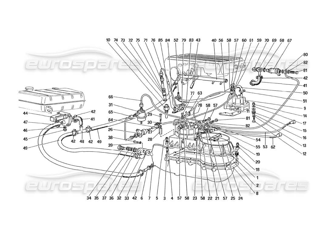 Ferrari 328 (1985) Teildiagramm der Kraftstoffverteilerleitungen (für US-Version).