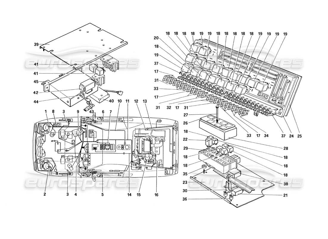 Ferrari 328 (1985) Elektrisches System – Kabel, Sicherungen und Relais Teildiagramm