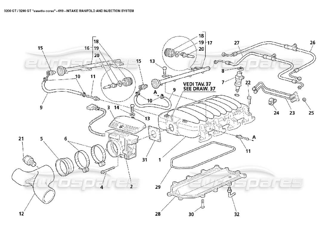 Maserati 3200 GT/GTA/Assetto Corsa Intake Manifold & Injection Teildiagramm