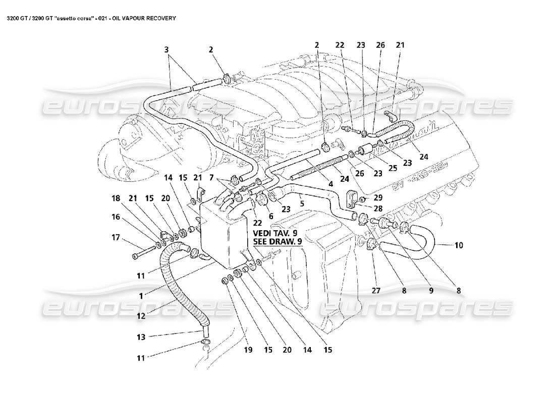 Maserati 3200 GT/GTA/Assetto Corsa Rückgewinnung von Öldämpfen Teildiagramm