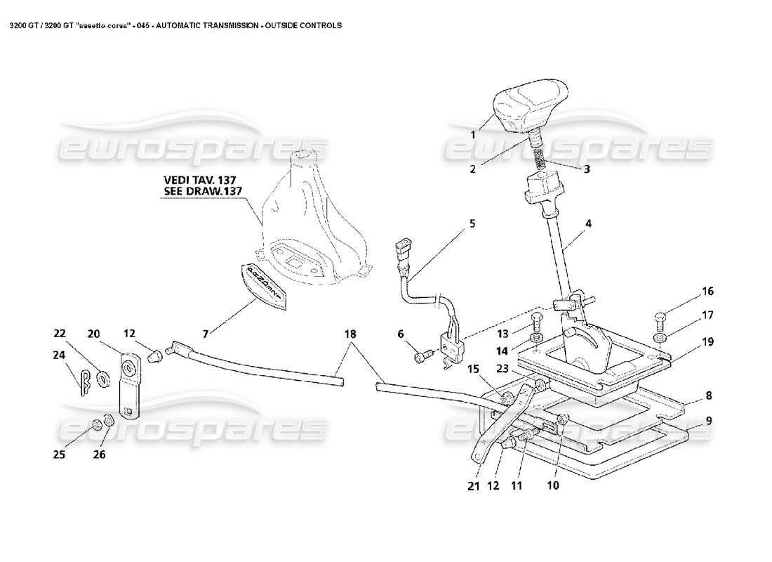 Maserati 3200 GT/GTA/Assetto Corsa Automatikgetriebe – Außenteile Teildiagramm