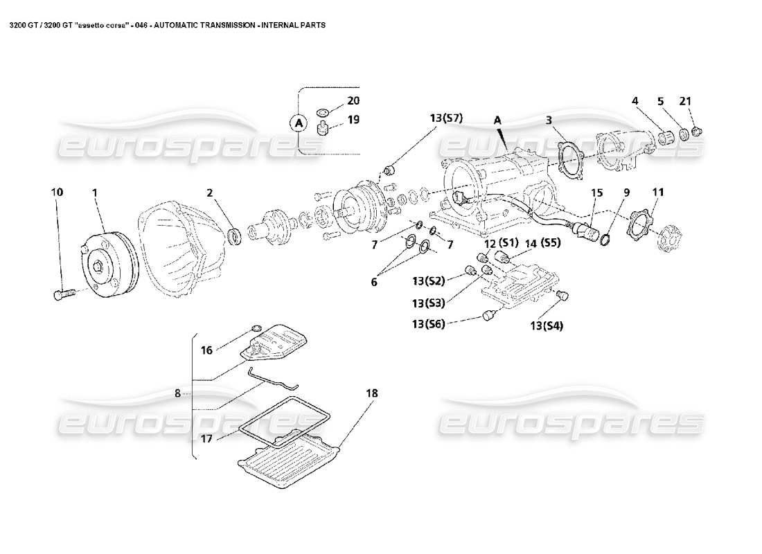 Maserati 3200 GT/GTA/Assetto Corsa Automatikgetriebe – Einbauten Teildiagramm