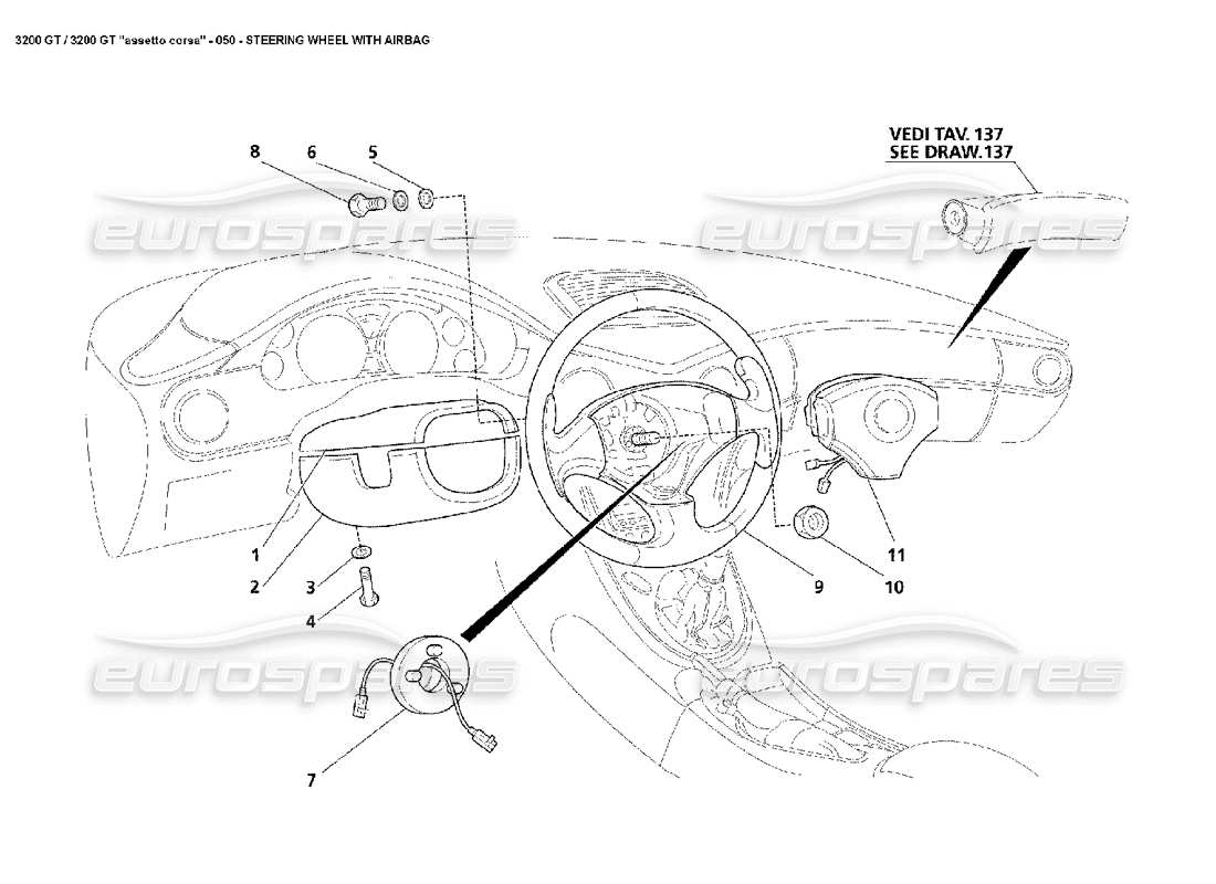 Maserati 3200 GT/GTA/Assetto Corsa Steering Wheel & Airbag Teildiagramm