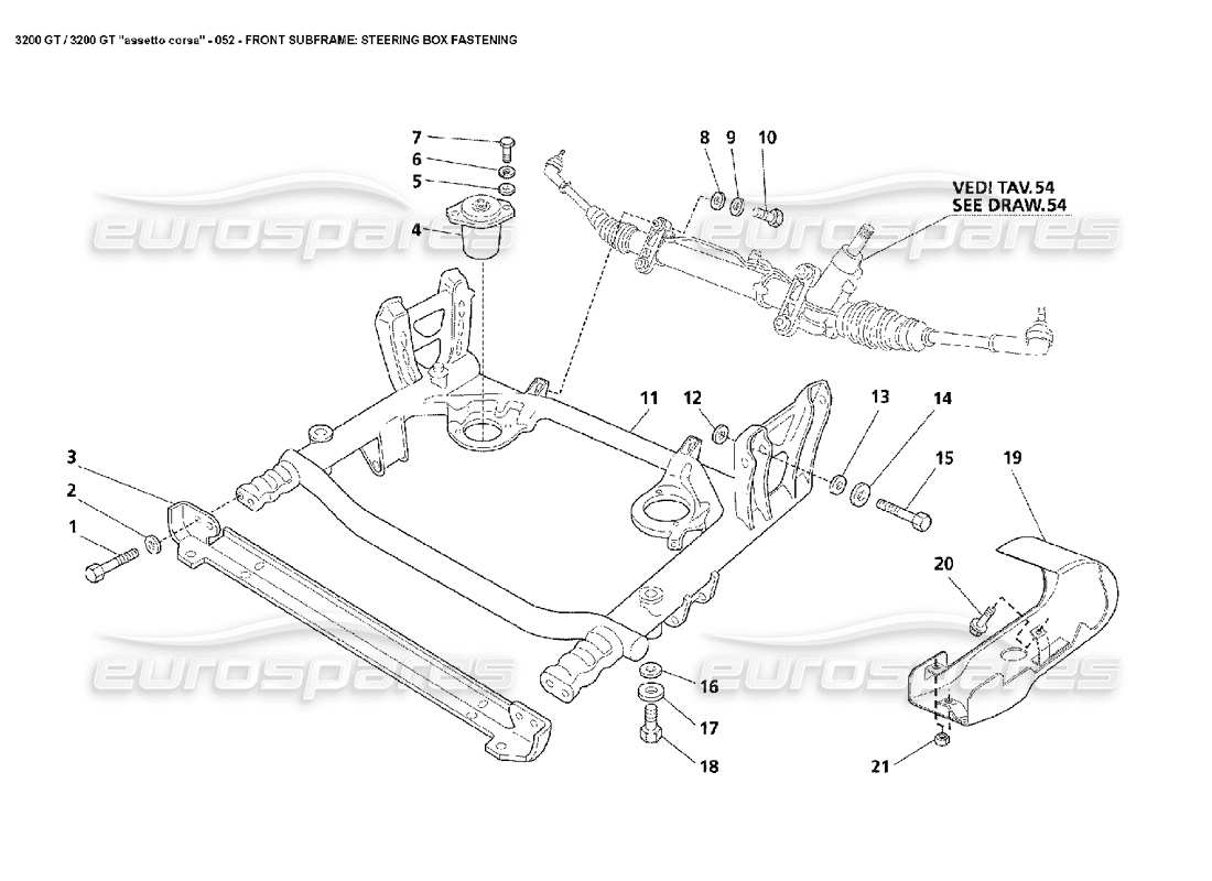 Maserati 3200 GT/GTA/Assetto Corsa Vorderer Hilfsrahmen: Befestigung des Lenkgetriebes Teildiagramm