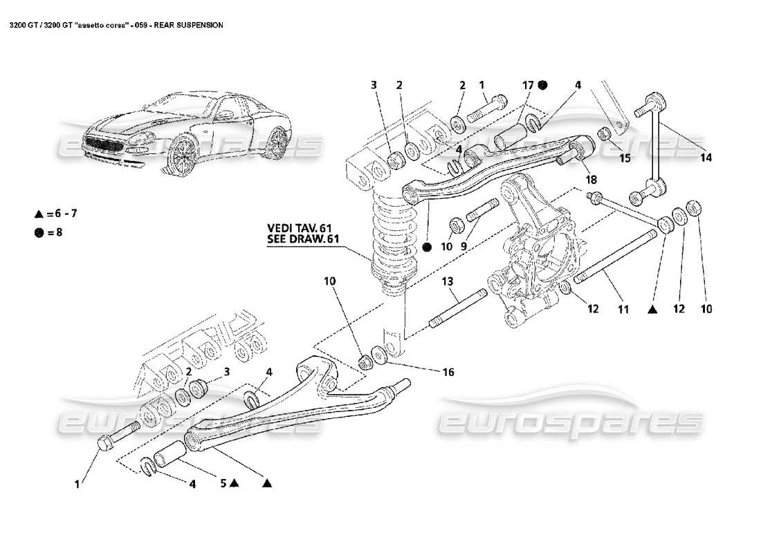 Maserati 3200 GT/GTA/Assetto Corsa Hinterradaufhängung Teilediagramm