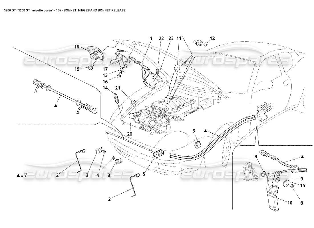 Maserati 3200 GT/GTA/Assetto Corsa Bonnet: Hinges & Bonnet Release Teildiagramm