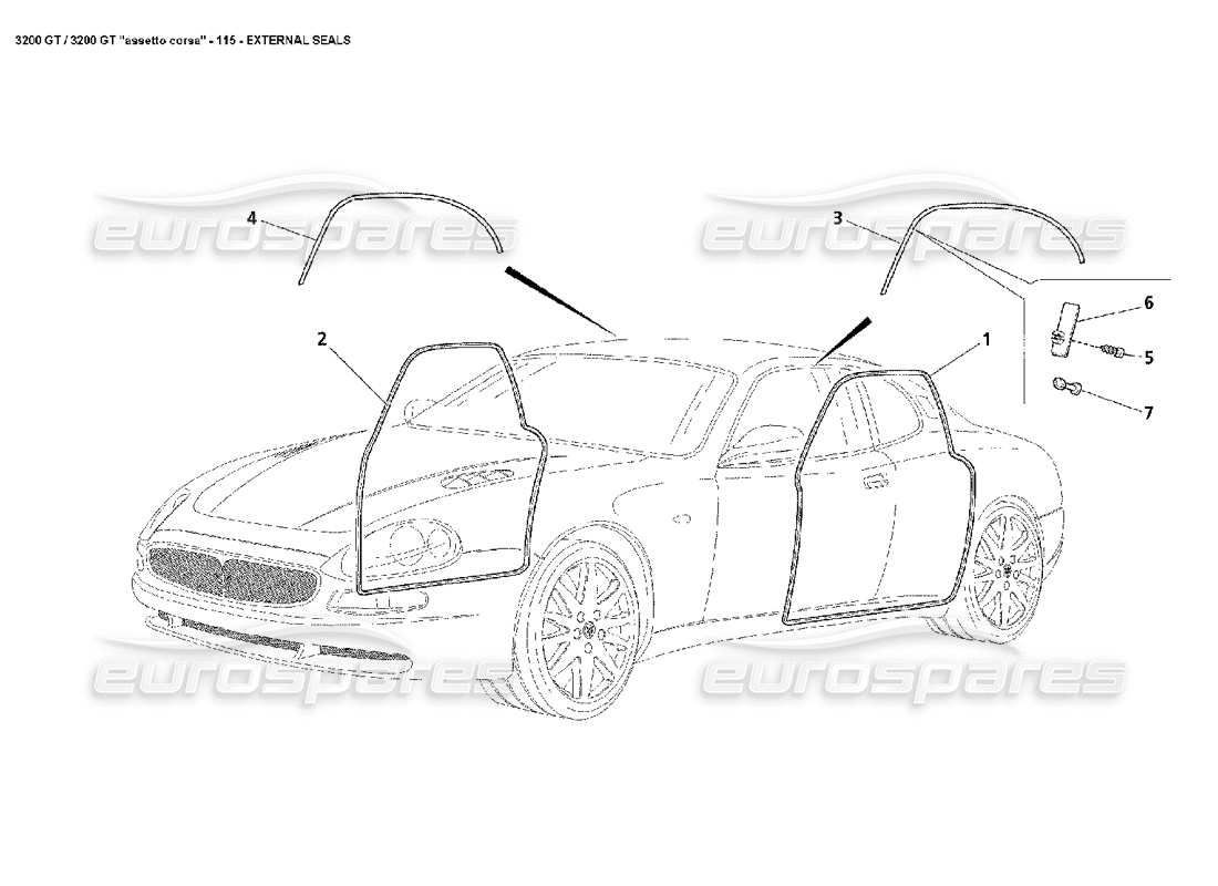 Maserati 3200 GT/GTA/Assetto Corsa Externe Dichtungen Teildiagramm