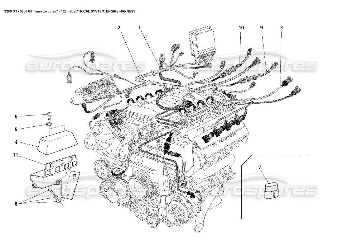 Maserati 3200 GT/GTA/Assetto Corsa Elektrik: Motorkabelbaum Teildiagramm