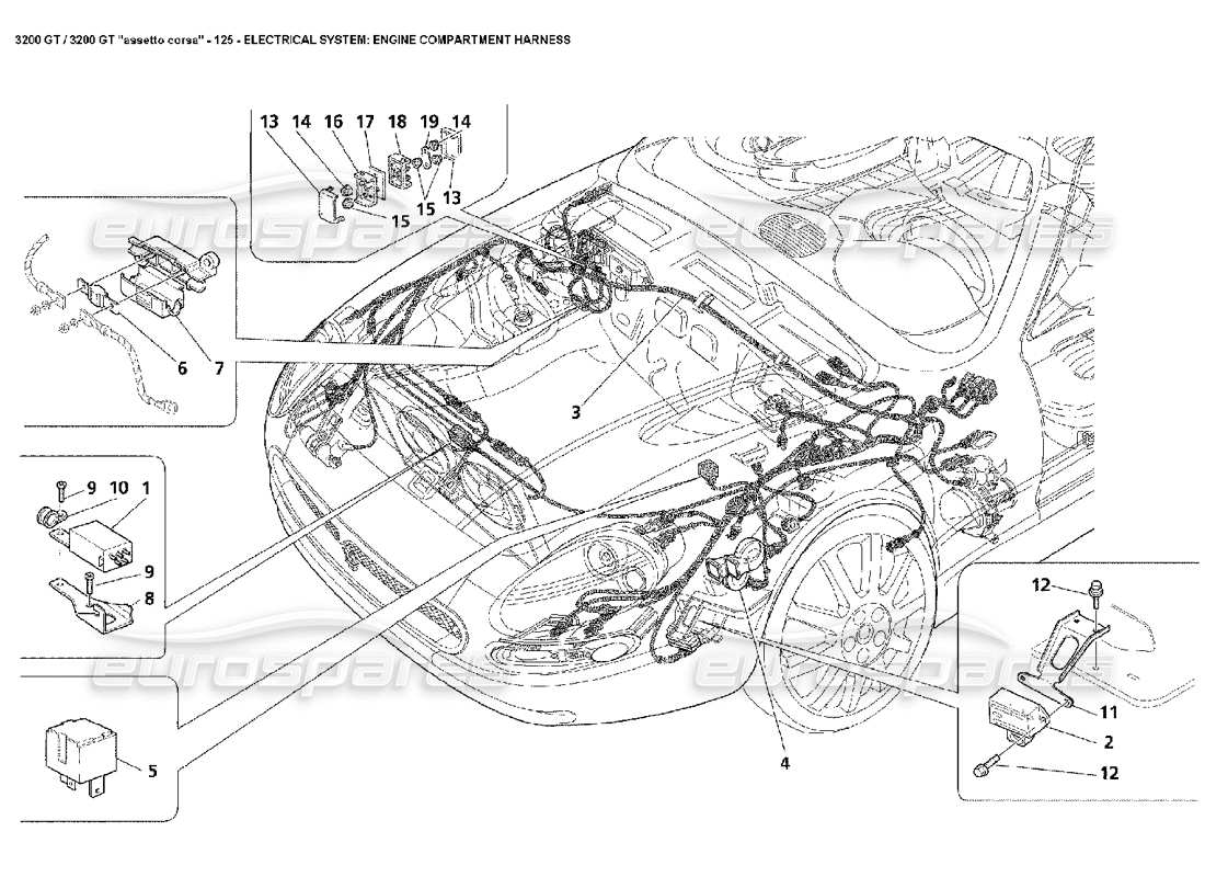 Maserati 3200 GT/GTA/Assetto Corsa Elektrik: Kabelbaum im Motorraum Teildiagramm