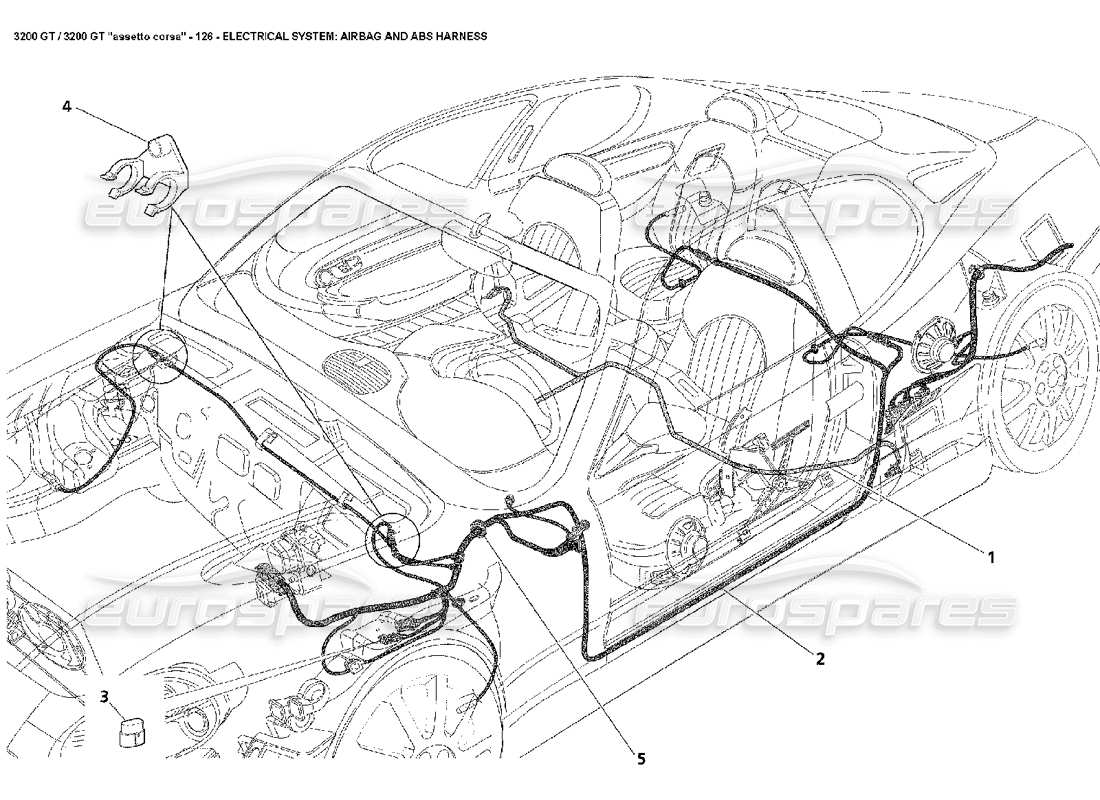 Maserati 3200 GT/GTA/Assetto Corsa Electrical: Airbag & ABS Harness Teildiagramm