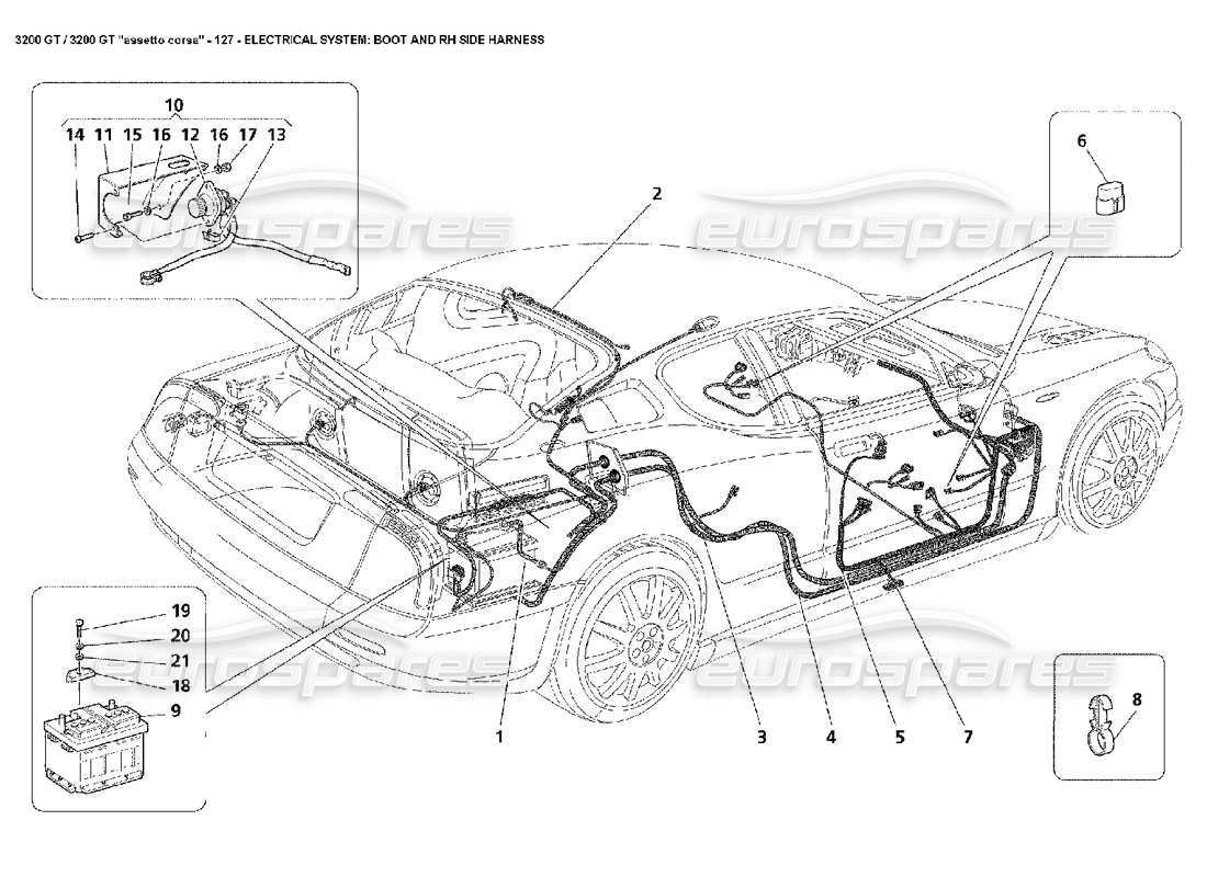 Maserati 3200 GT/GTA/Assetto Corsa Electrical: Boot & RH Side Harness Teildiagramm