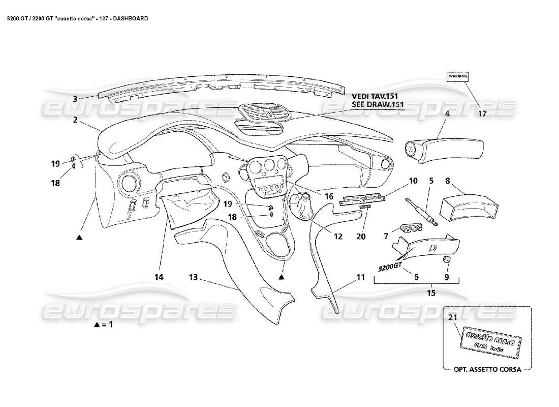 Maserati 3200 GT/GTA/Assetto Corsa ARMATURENBRETT Teilediagramm