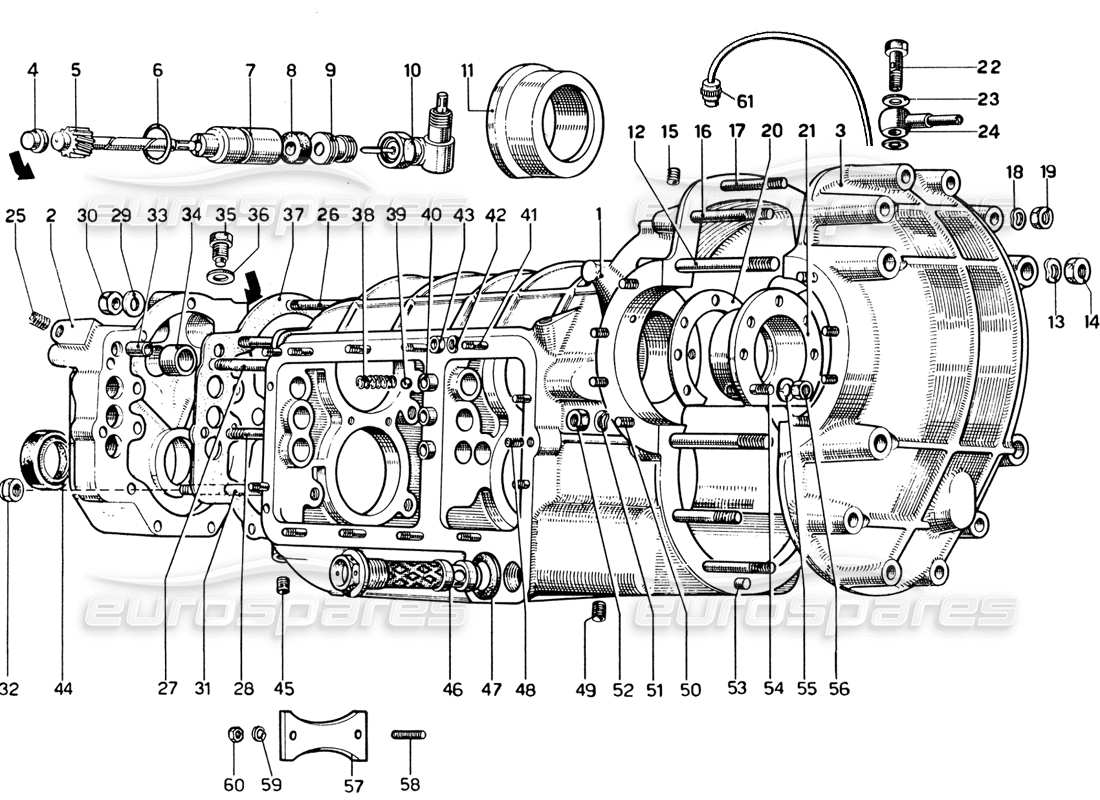 Ferrari 365 GTB4 Daytona (1969) Getriebegehäuse – Differential Teilediagramm