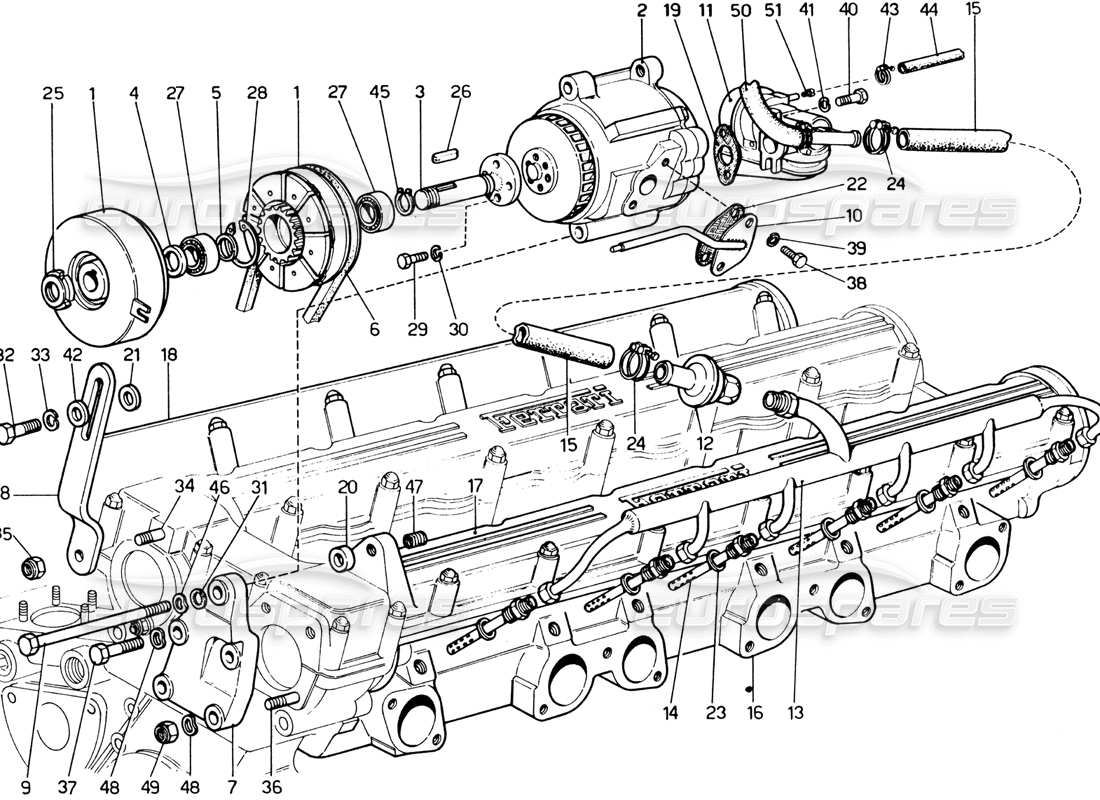 Ferrari 365 GTB4 Daytona (1969) Vakuumpumpe (1972 Revision) Teilediagramm