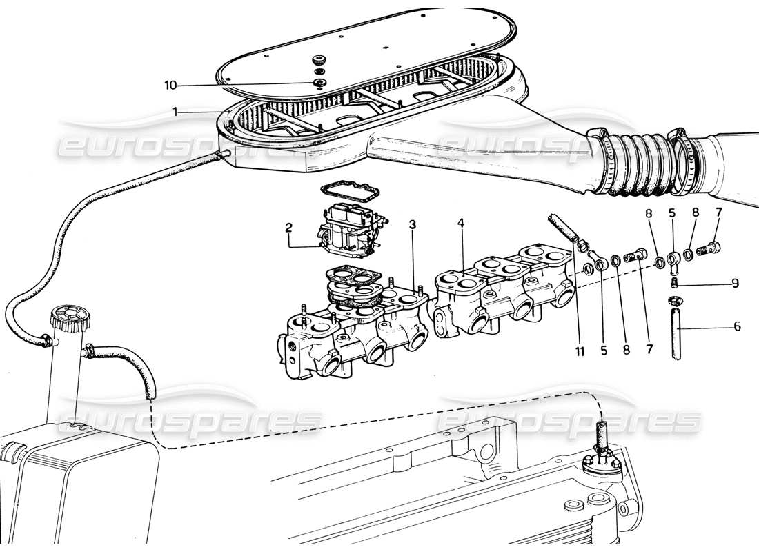 Ferrari 365 GTB4 Daytona (1969) Luftfilter (1972 Revision) Teilediagramm