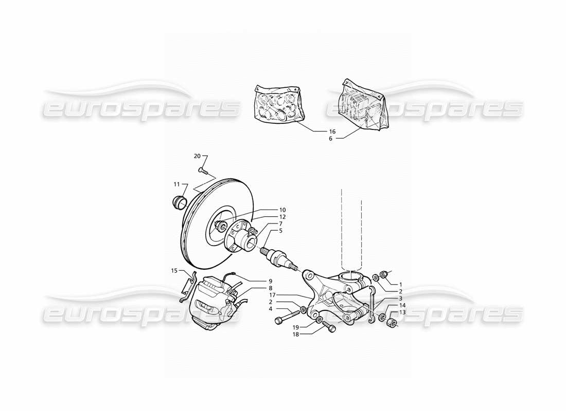 Maserati Ghibli 2.8 (ABS) Naben und Vorderradbremsen mit ABS-Teilediagramm