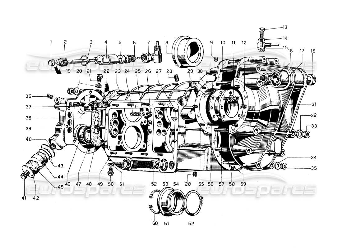 Ferrari 275 GTB/GTS 2 cam Getriebegehäuse - Differential Teilediagramm