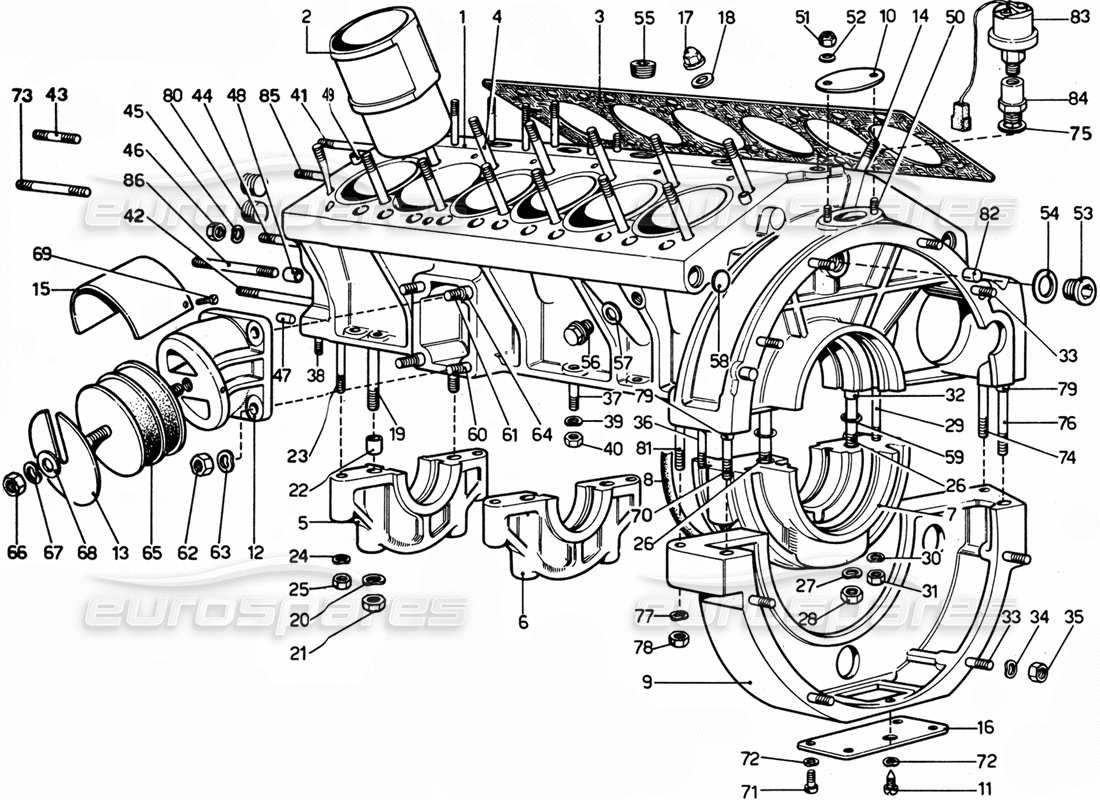 Ferrari 365 GTC4 (Mechanisch) Motorblock Teilediagramm