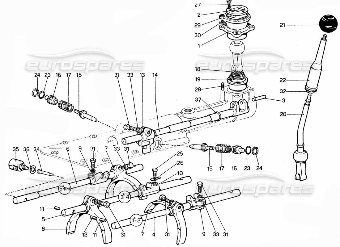Ferrari 365 GTC4 (Mechanisch) Gear selector & Forks - Revision Teilediagramm
