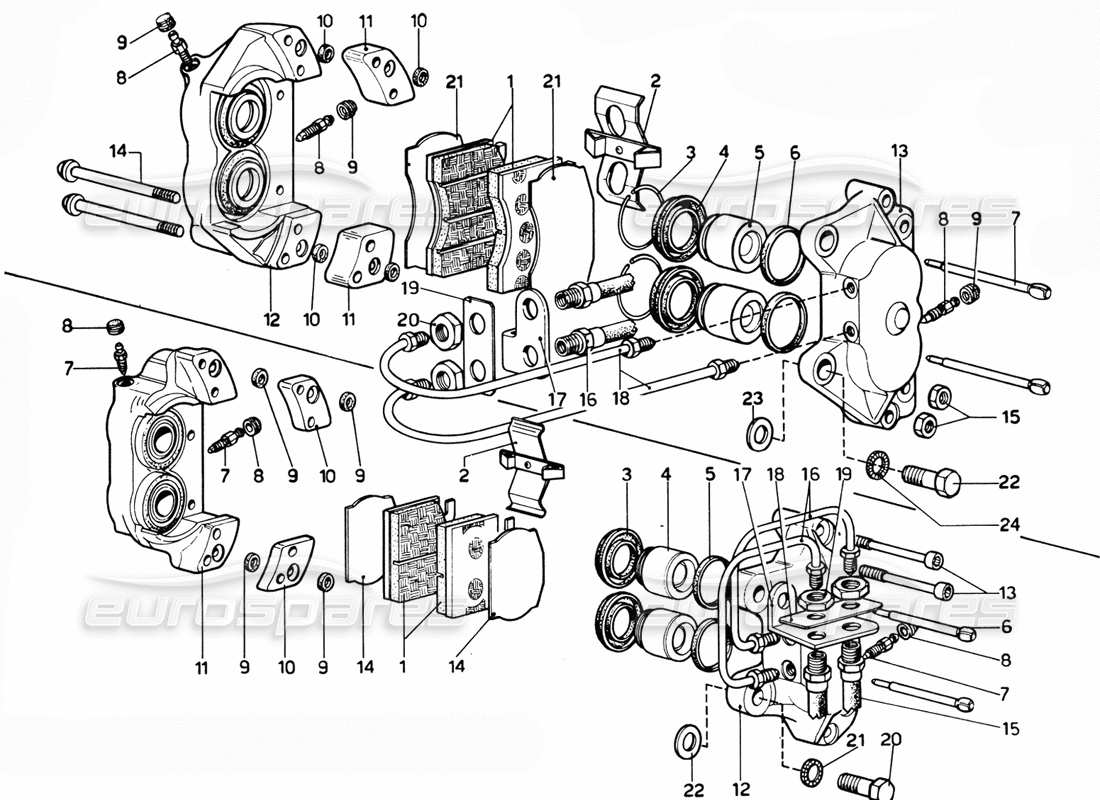 Ferrari 365 GTC4 (Mechanisch) Front & Rear brake calipers - Revision Teilediagramm