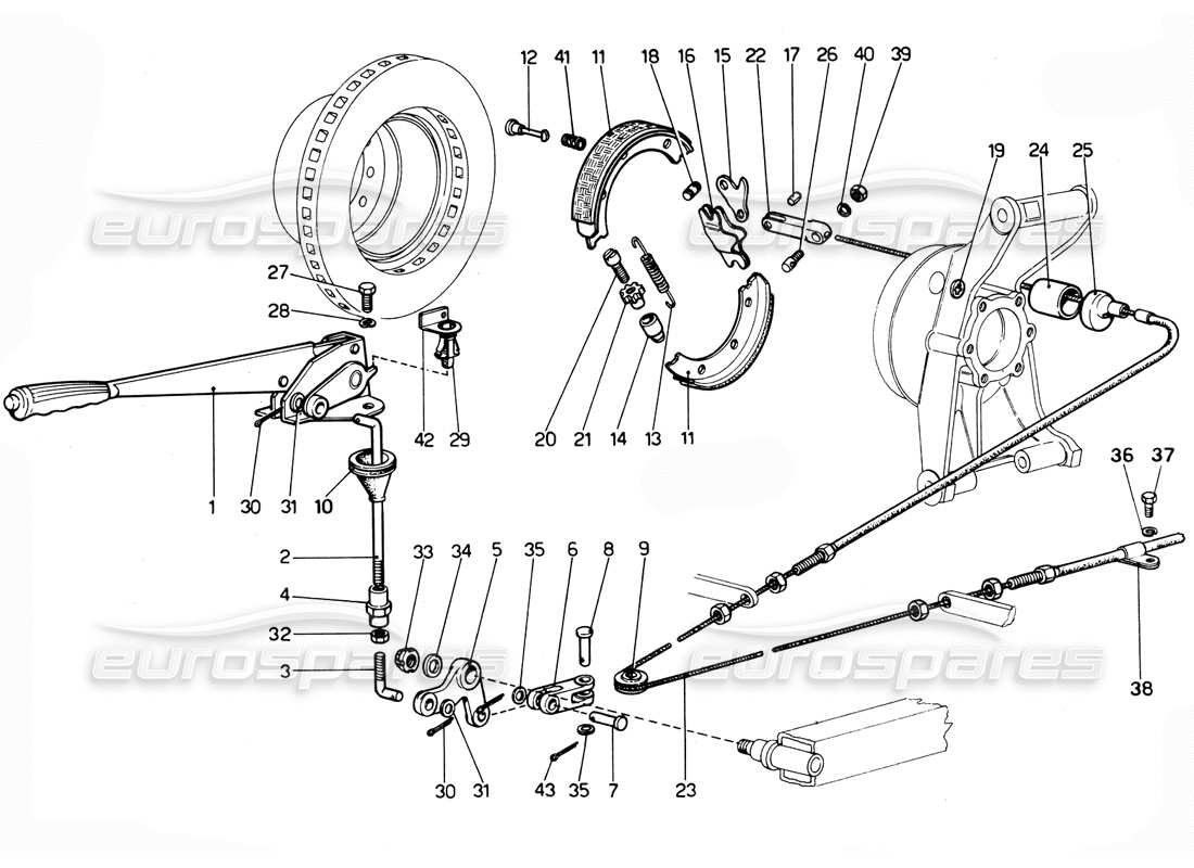 Ferrari 365 GTC4 (Mechanisch) Handbremse – Überarbeitung Teilediagramm